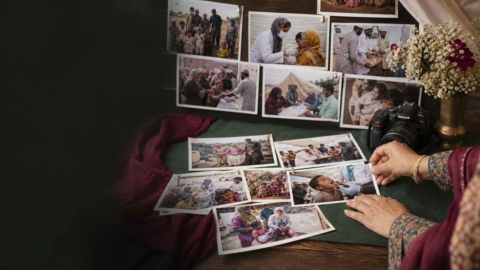 KHRF volunteers arranging program photos